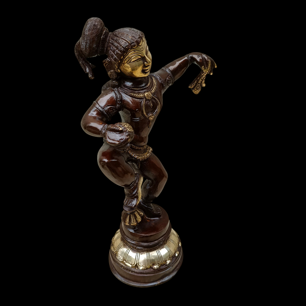 Brass Sculpture of Dancing Krishna Holding A Butter Ball . Height 28 cm x Width 16 cm