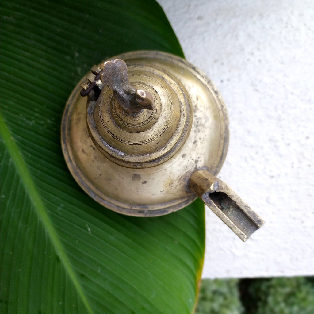 Vintage Brass Ghee Daan With Spout From South India, Ht 15 cm x Length 16 cm