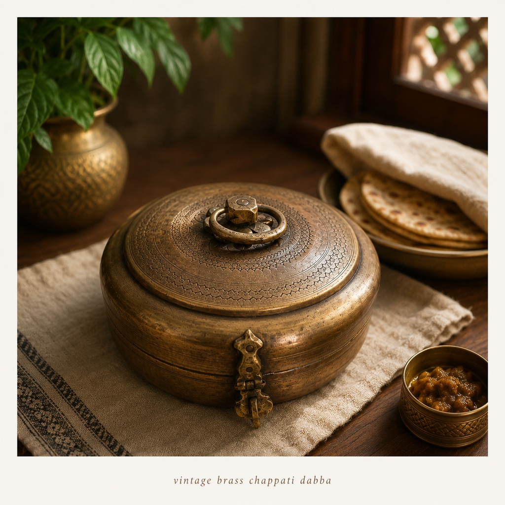 Traditional Brass Chappati Dabba. Diameter 22 cm x Ht 11 cm