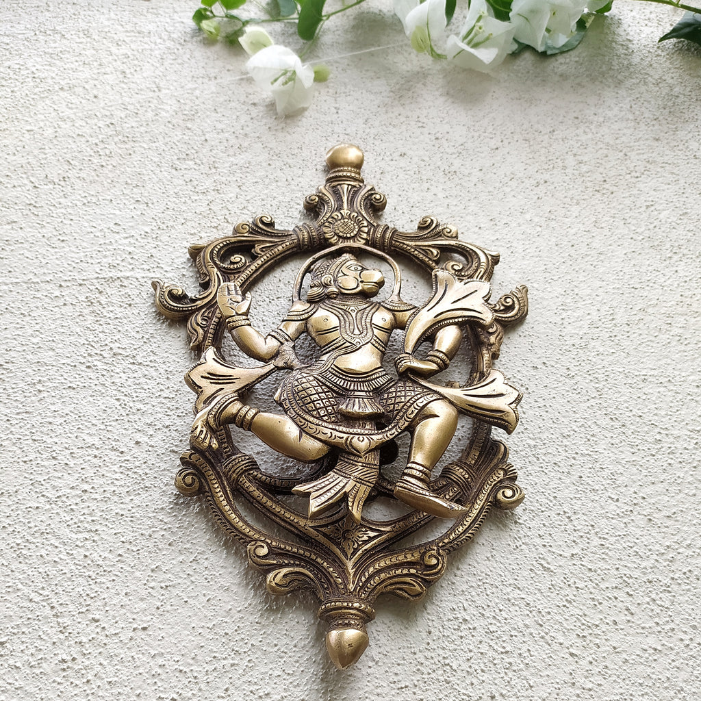 Majestic Handcrafted Brass Plaque of Hindu Diety Hanuman. Height 34 cm x Width 21 cm