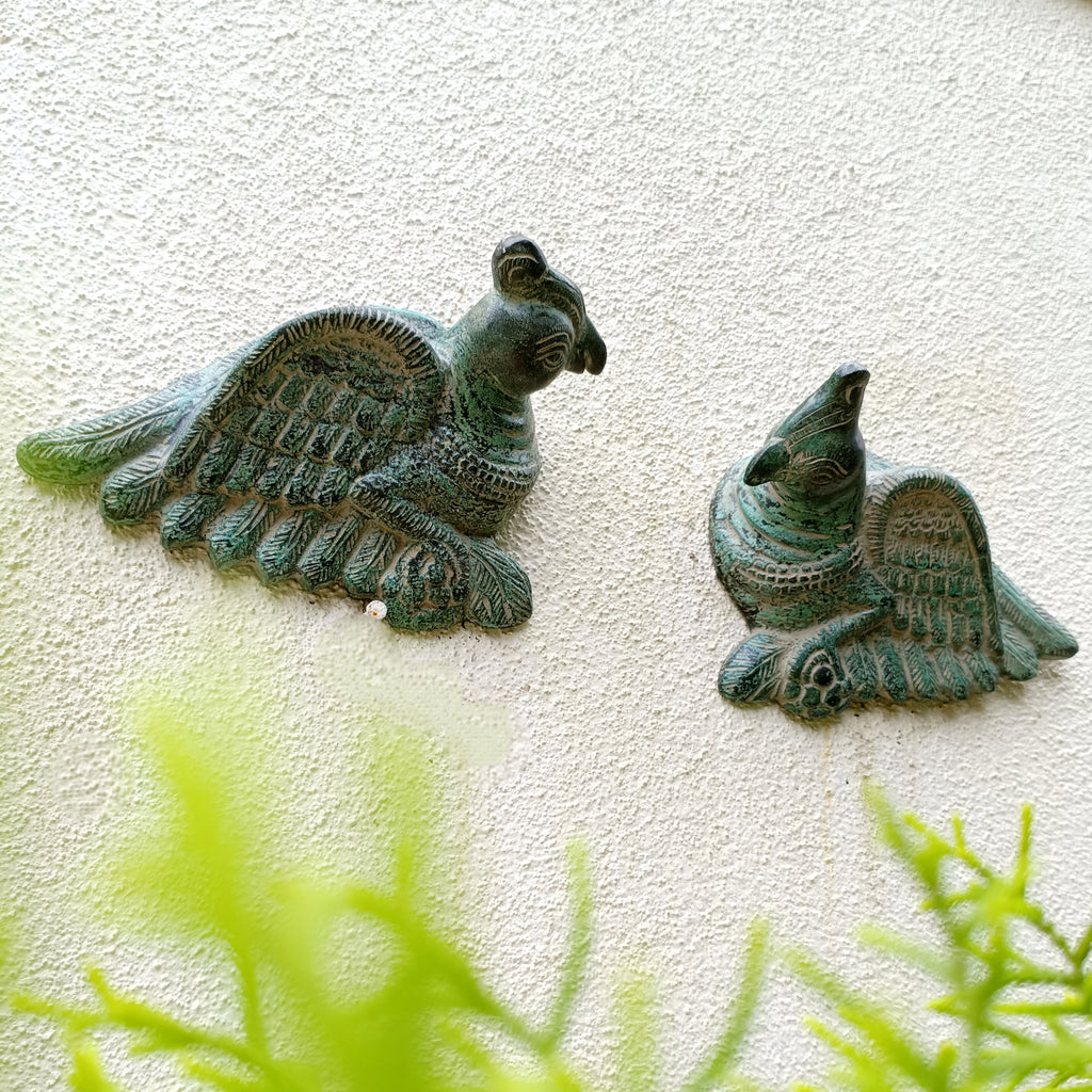 Enchanting Pair of Handcrafted Brass Parrots. Length 16 cm x Height 13 x Depth 5 cm