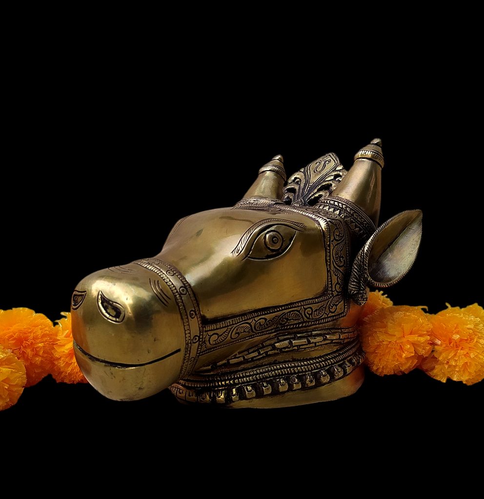 Majestic Handcrafted Brass Nandi Bull - Vahan Of Lord Shiva. Height 27 cm x Width 17 cm x Depth 19 cm