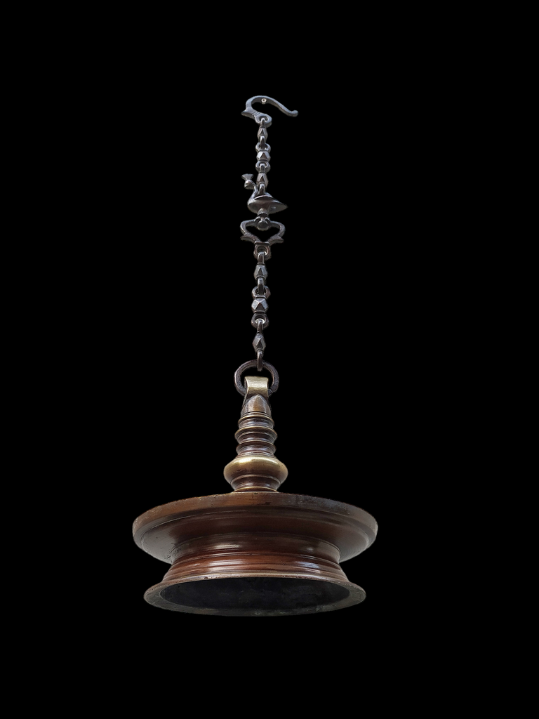 Traditional Brass Oil Lamp - "Thooku Vilakku" From South India. Length 67 cm x Diameter 19 cm