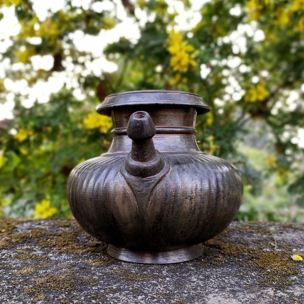 Vintage Brass Drinking Water Ribbed Lota | Vessel With Spout. Height 14.5 cm x Diameter 9 cm