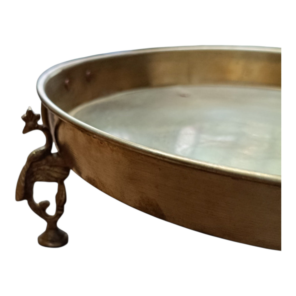 Brass Thaali Crafted With 4 Peacock shaped Legs - Diameter 28 cm x Height 9 cm