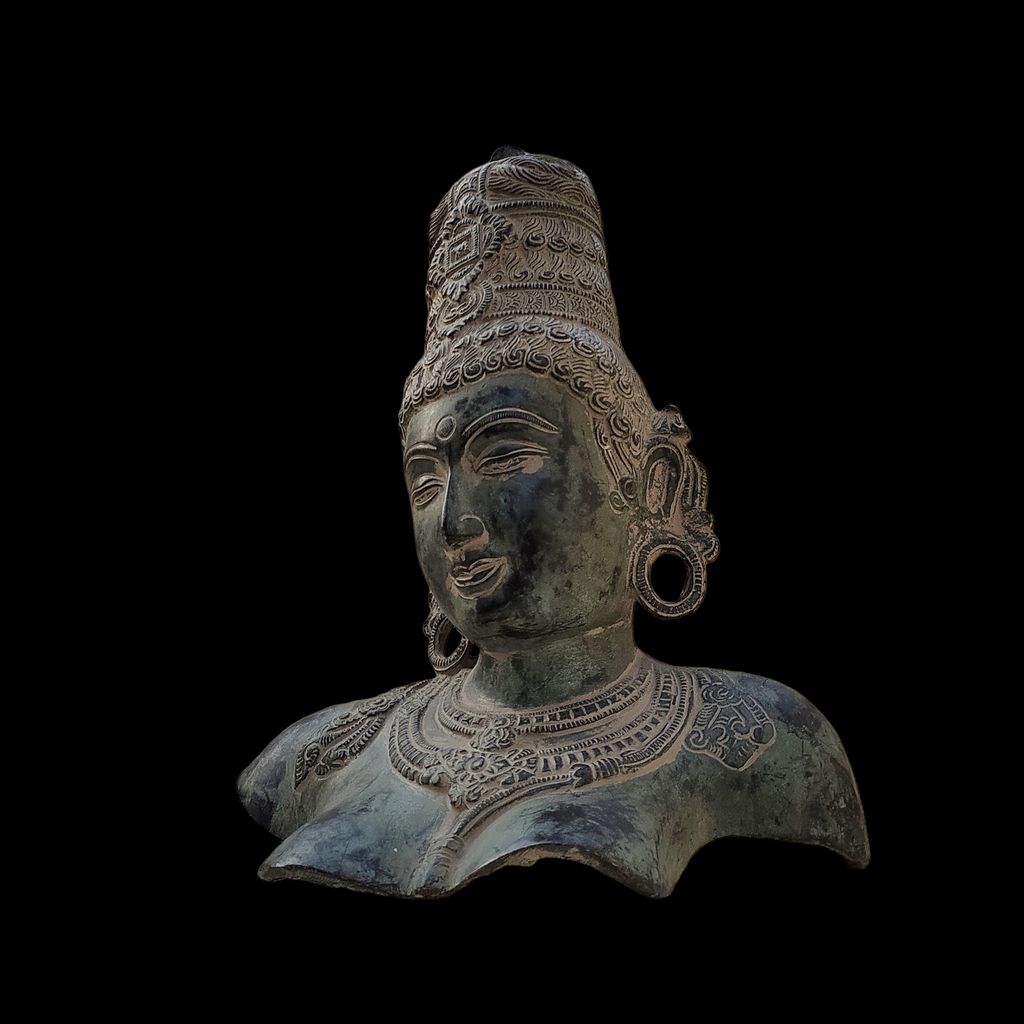 Vintage Brass Bust Of Parvati - Indian Goddess of Fertility, Love & Devotion. Height 31 cm x Width 24 cm