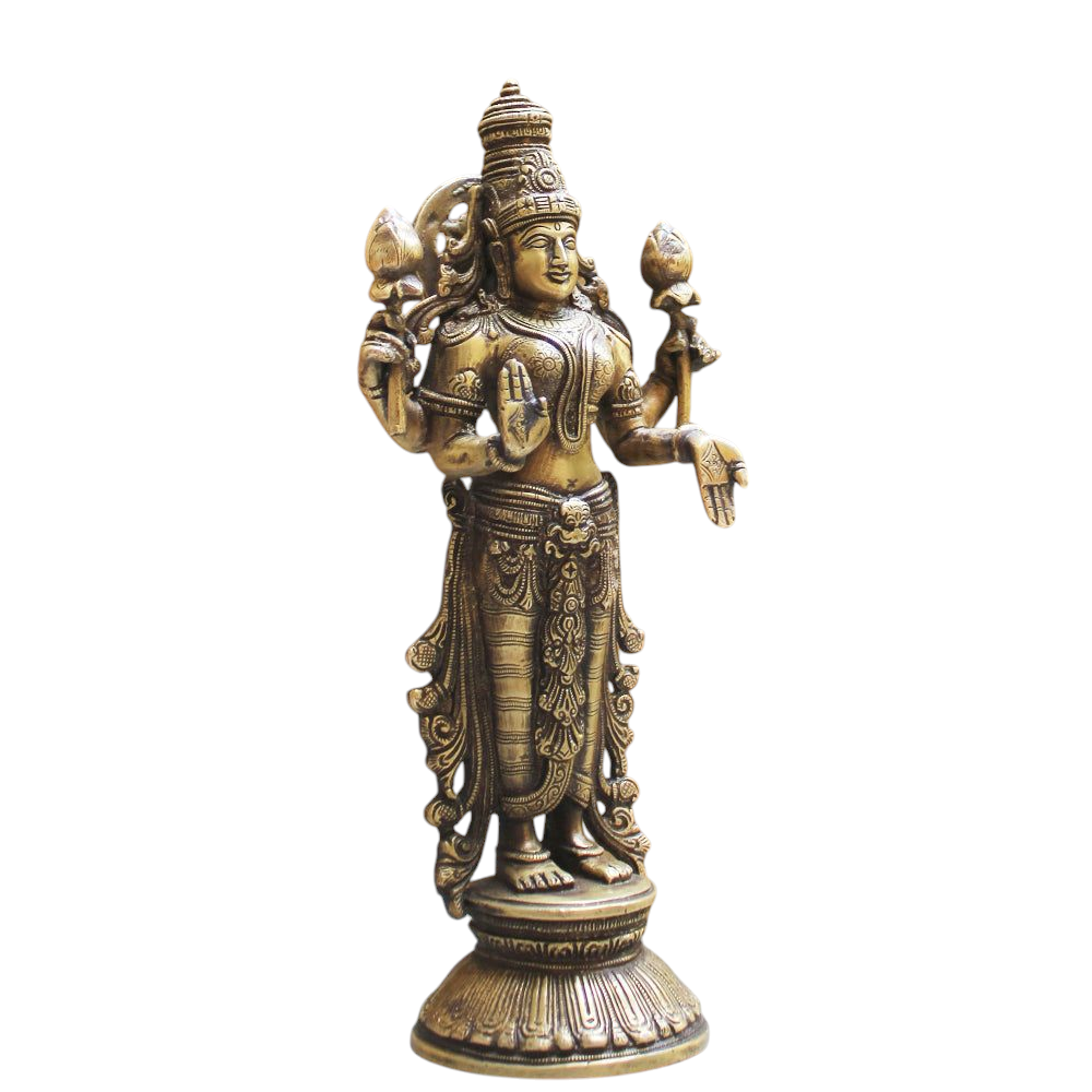 Majestic Brass Sculpture of Lakshmi - Goddess Of Wealth & Prosperity.  Ht 32 cm x Width 15 cm