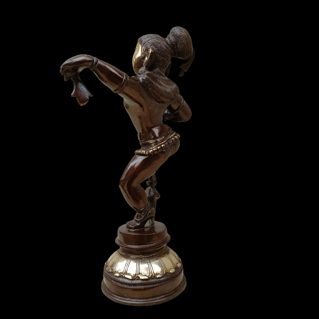 Brass Sculpture of Dancing Krishna Holding A Butter Ball . Height 28 cm x Width 16 cm