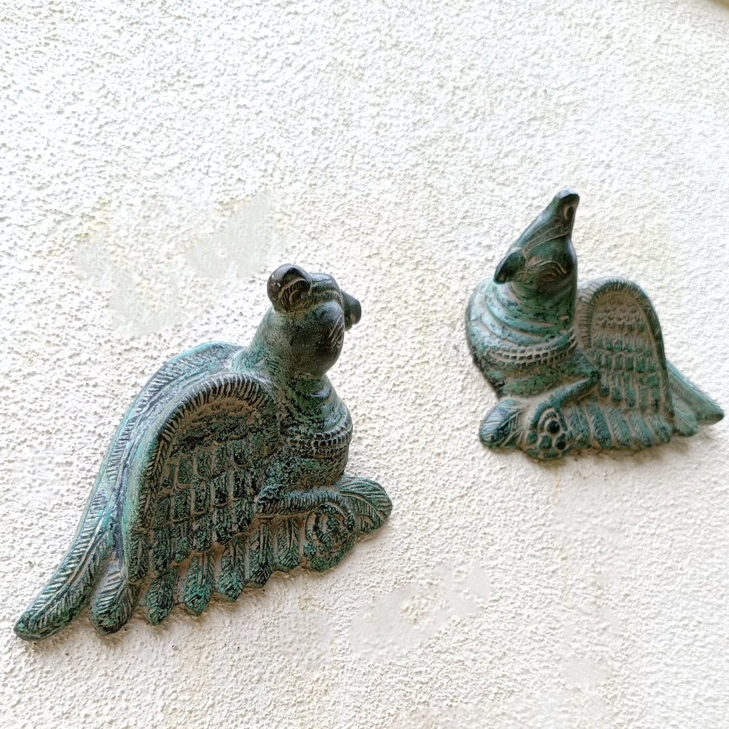 Enchanting Pair of Handcrafted Brass Parrots. Length 16 cm x Height 13 x Depth 5 cm