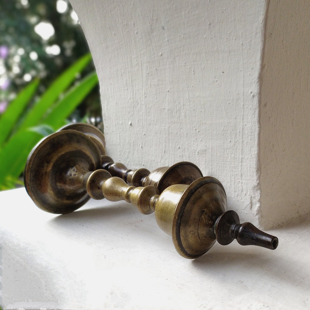 Vintage Pair Of Brass Oil & Wick Lamps. Height 24 cm x Diameter 9 cm