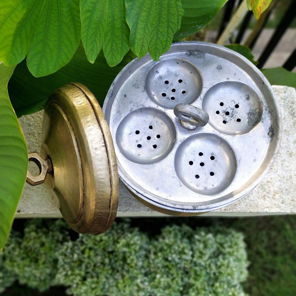 Vintage Idli Steamer | Patra Handcrafted In Brass With 2 Inserts, Height 30 cm x Diameter 25 cm