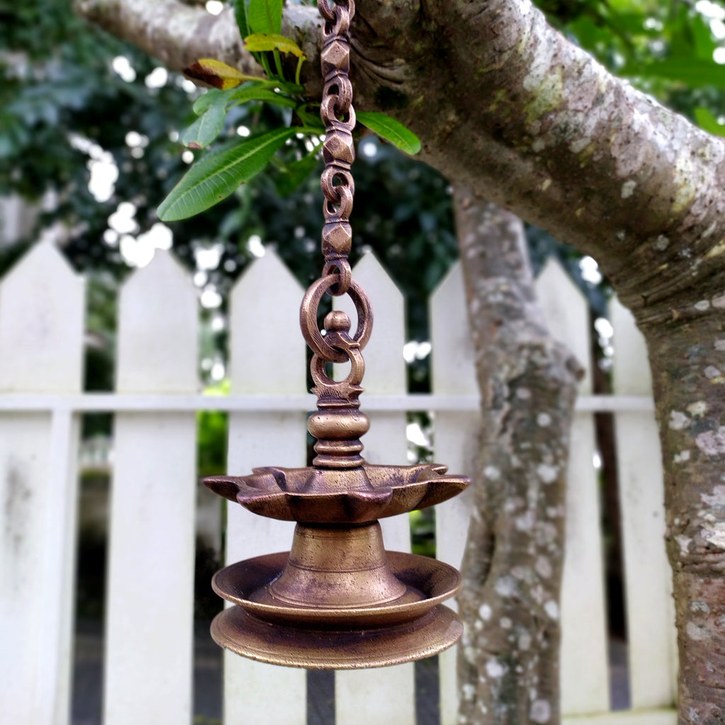 Vintage Brass Thooku Vilakku - Heritage Brass Oil Lamp From South India. Length 59 cm x Diameter 12 cm