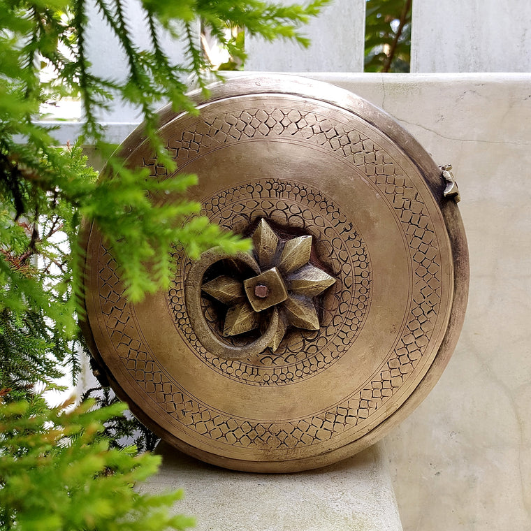 Traditional Brass Chappati Dabba | Bread Box From Northern India - Dia 22 cm x Ht 10 cms