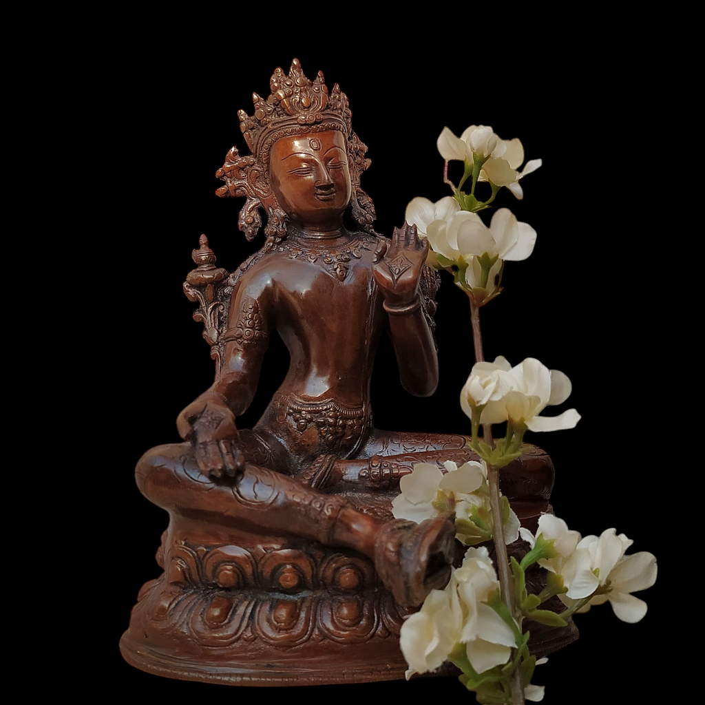 Brass Sculpture of Tara -Female Buddha & Goddess of Universal Compassion, Height 27 cm x Depth 20 cm