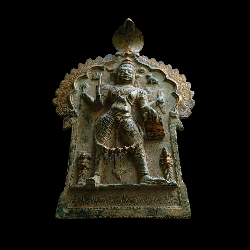Vintage Brass Plaque of Veerabhadra | Shiva  - The Warrior. Height 29 cm x Width 19 cm