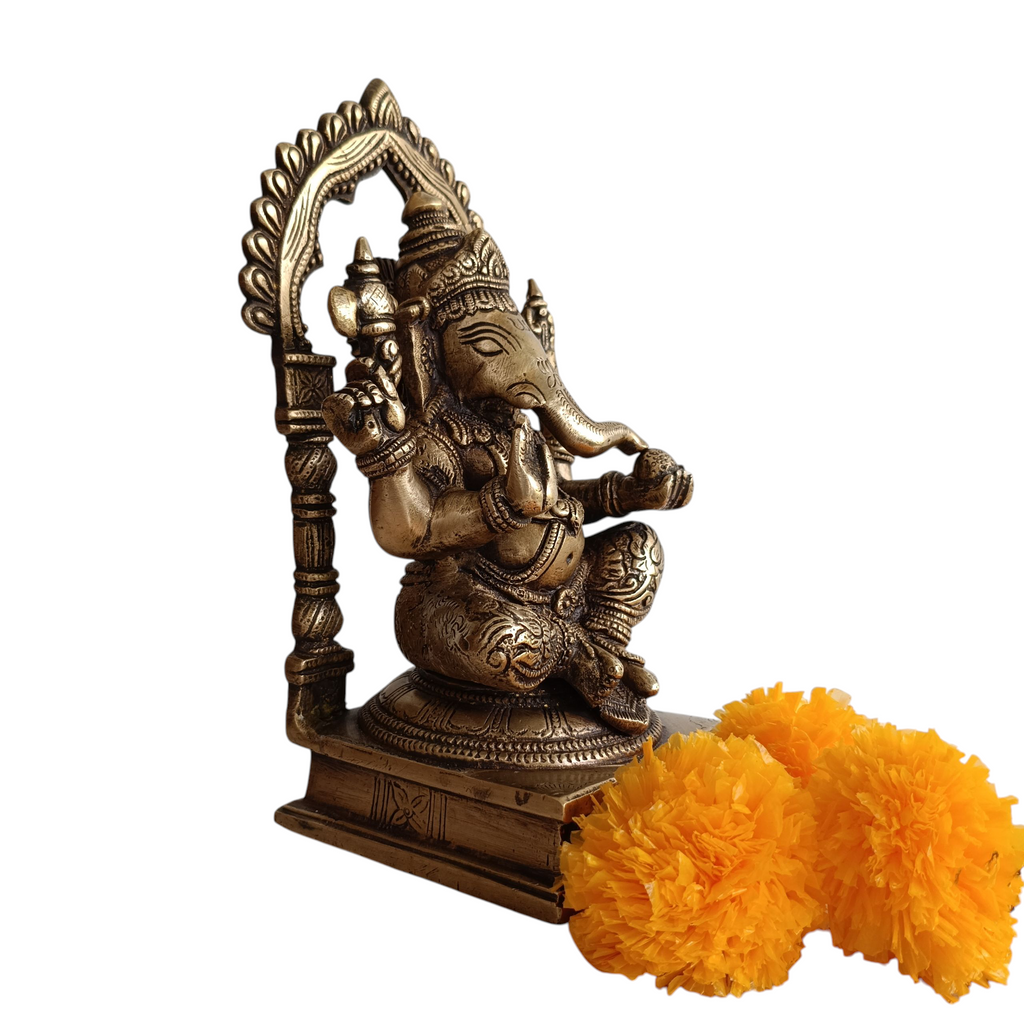 Divine Idol Of Lord Ganesha With Prabhavali - Height 22.5 cm x Width 12 cm x Depth 10 cm