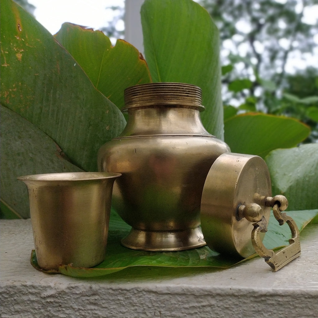 Traditional  Brass Gangajal Vessel for Holy Ganges Water From The Himalayas. Height 17 cm