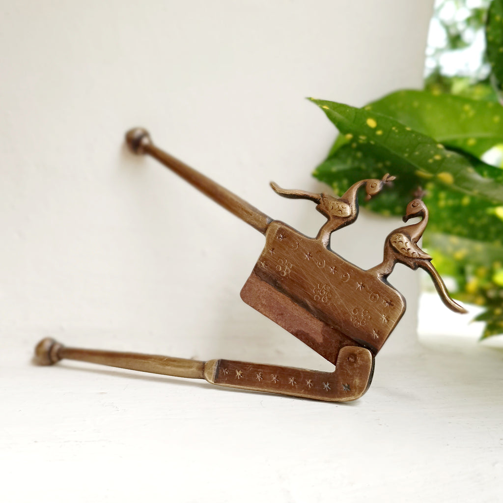 Vintage Brass Nut Cutter With Peacocks. Length 16 cm x Height 8 cm
