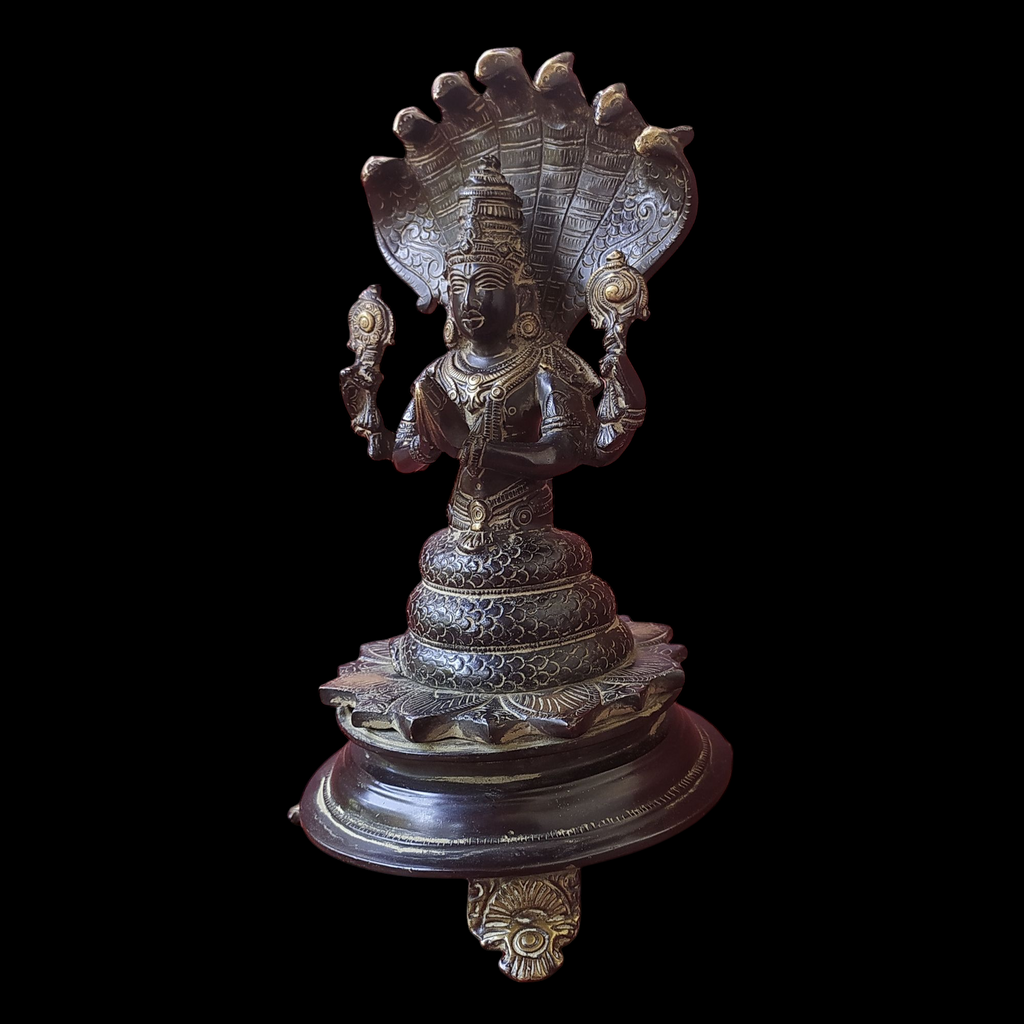 Magnificent Brass Idol of Lord Patanjali with 7 Naags - Sage Of Yoga Sutras. Height 26 cm