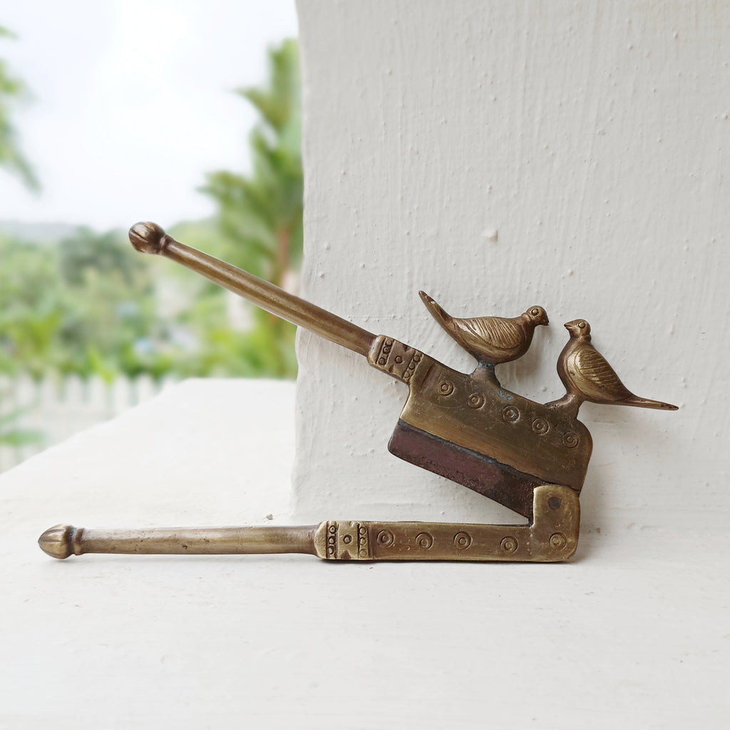 Vintage Mid century Design Brass Nut Cutter With Birds.  Length 14.5 cm x Height 7 cm