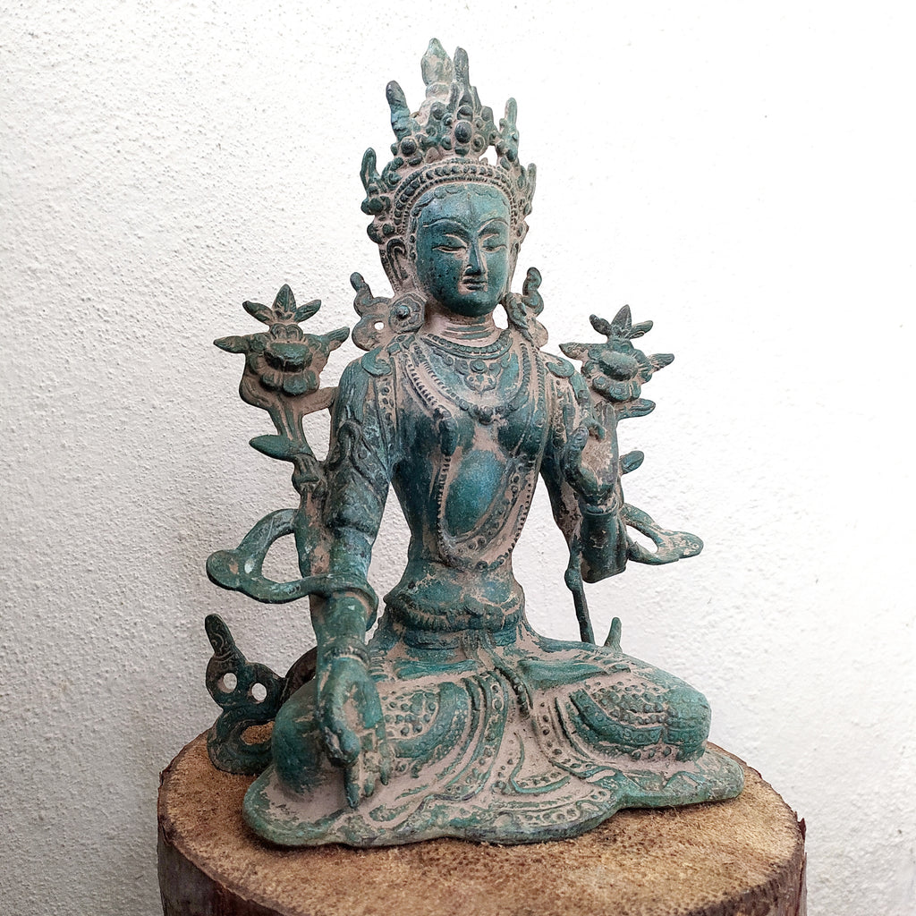 Brass Sculpture of Tara -Female Buddha & Goddess of Universal Compassion. Ht 27 cm x W 20 cm