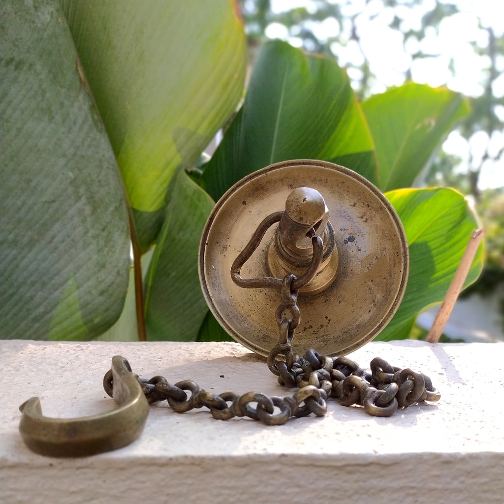 Traditional Brass Oil Lamp - "Thooku Vilakku" From South India. Length 86 cm x Diameter 14 cm