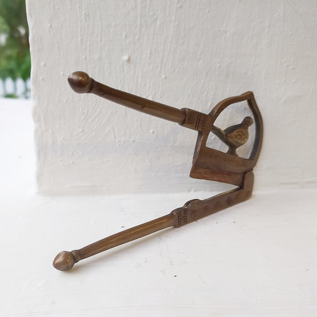 Vintage Mid century Design Brass Nut Cutter With Bird.  Length 14 cm x Height 7 cm