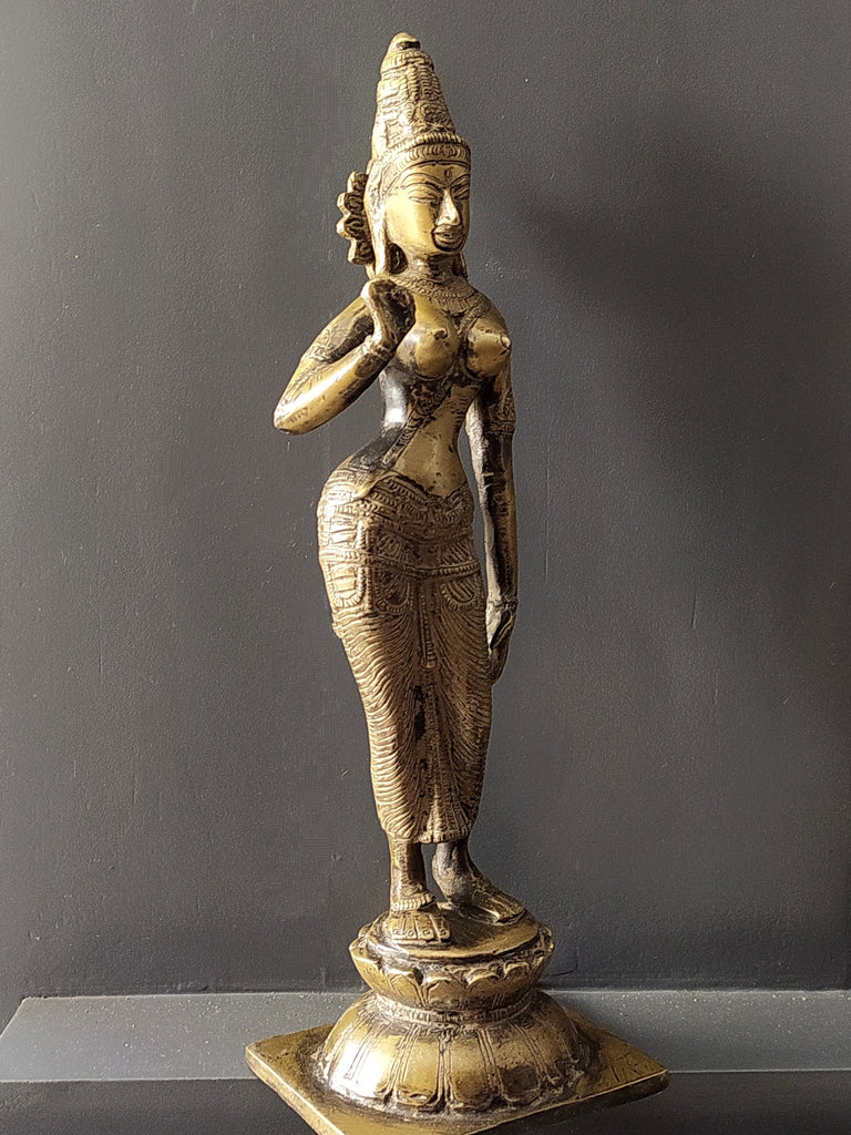 Vintage Divine Brass Sculpture Of Parvati - Goddess of Fertility, Love & Devotion. Height 33 cm