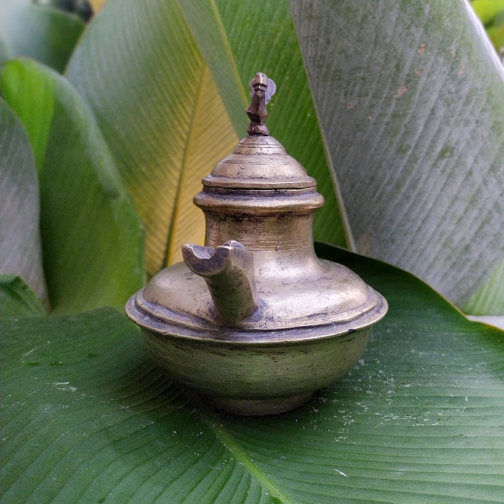 Vintage Brass Ghee Daan With Spout From South India, Ht 15 cm x Length 16 cm