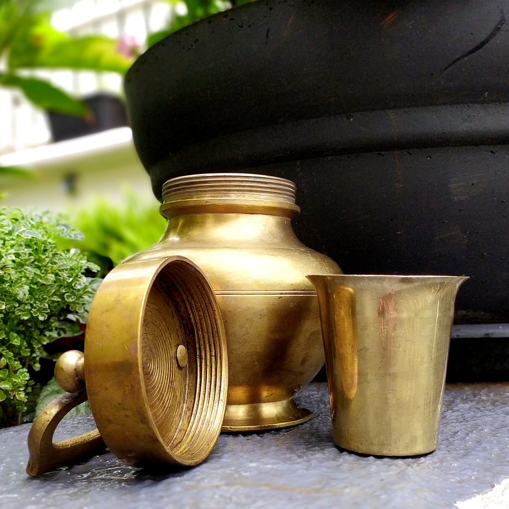 Vintage Brass Gangajal Vessel for Holy Ganges Water From The Himalayas. Height 15 cm