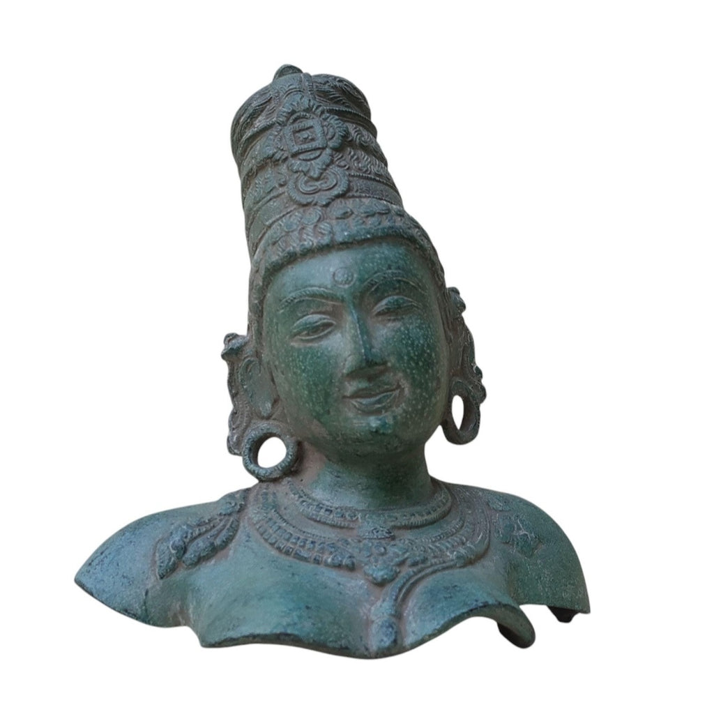 Magnificent Brass Bust Of Parvati - Indian Goddess of Fertility, Love & Devotion. Height 31 cm x Width 24 cm