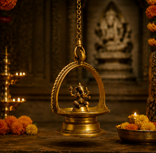 Divine Brass Lamp Of Lord Ganesha, Length 93 cm, Religious Home Decor