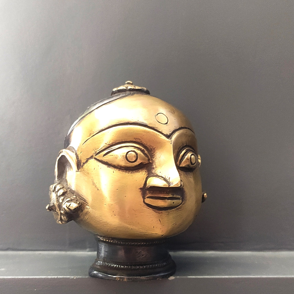 Vintage Brass Bust of Gangaur Gauri - Goddess of Fertility, Love & Devotion . H 11 cm x W 11 cm