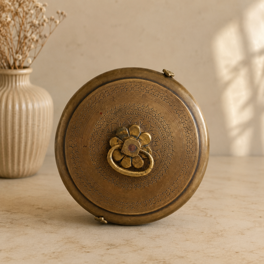 Traditional Brass Chappati Dabba. Diameter 22 cm x Ht 11 cm