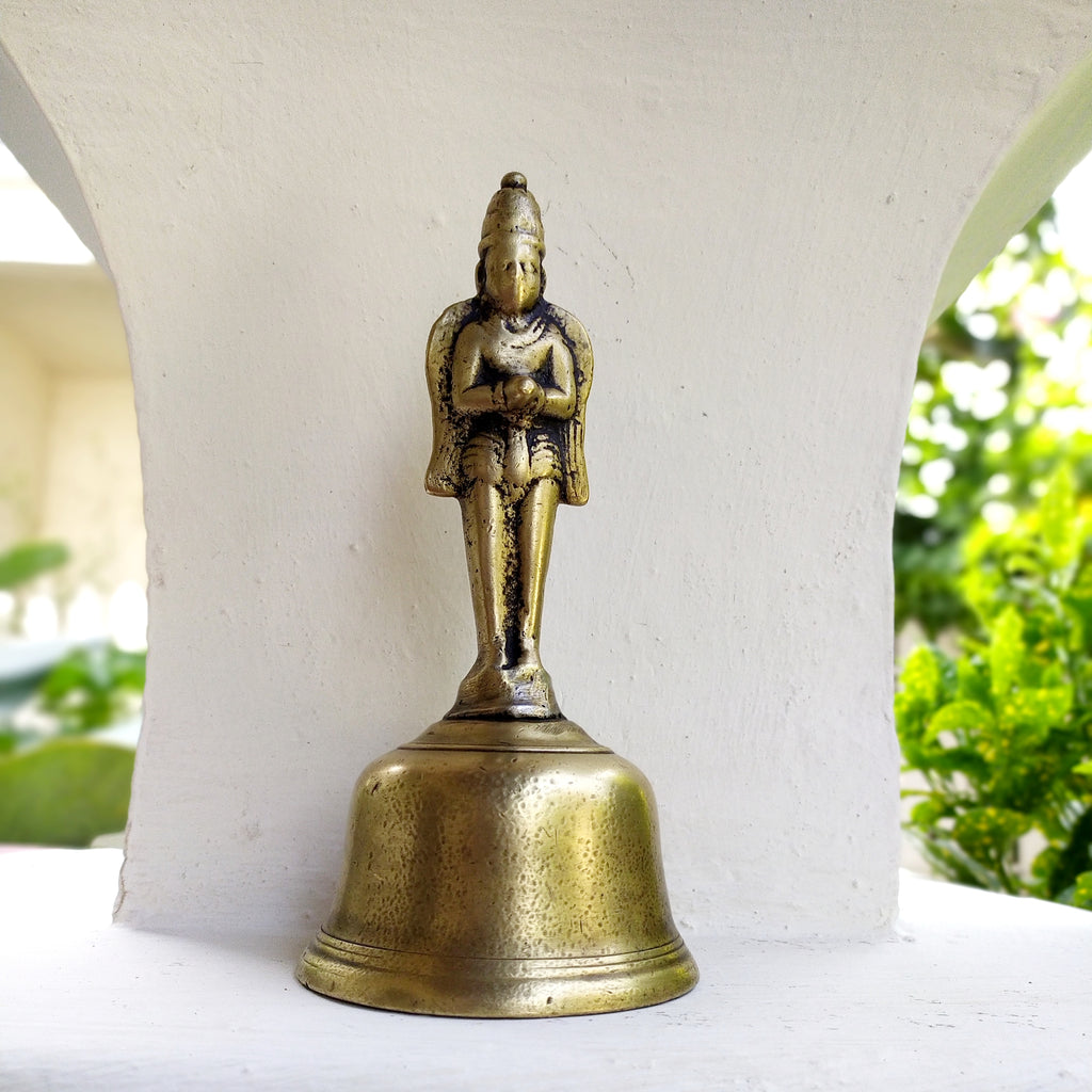 Vintage Brass Temple Bell Of Garuda - Hindu Demigod & Mount Of Lord Vishnu . Height 21 cm x Diameter 9.5 cm