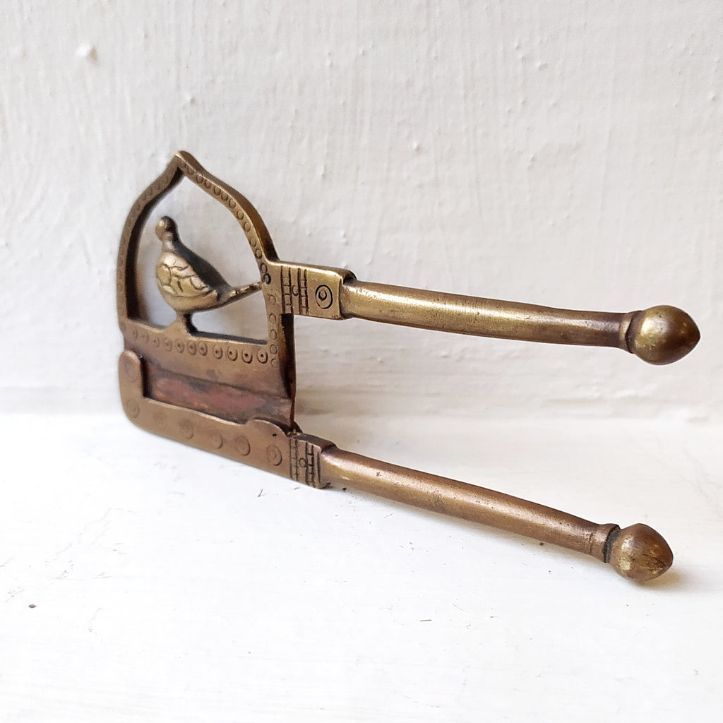 Vintage Mid century Design Brass Nut Cutter With Bird.  Length 14 cm x Height 7 cm