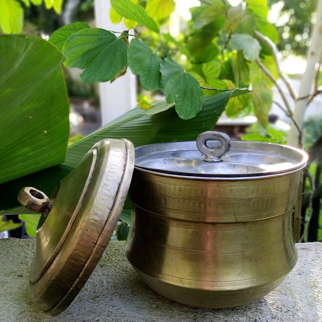 Vintage Idli Steamer | Patra Handcrafted In Brass With 2 Inserts, Height 30 cm x Diameter 25 cm