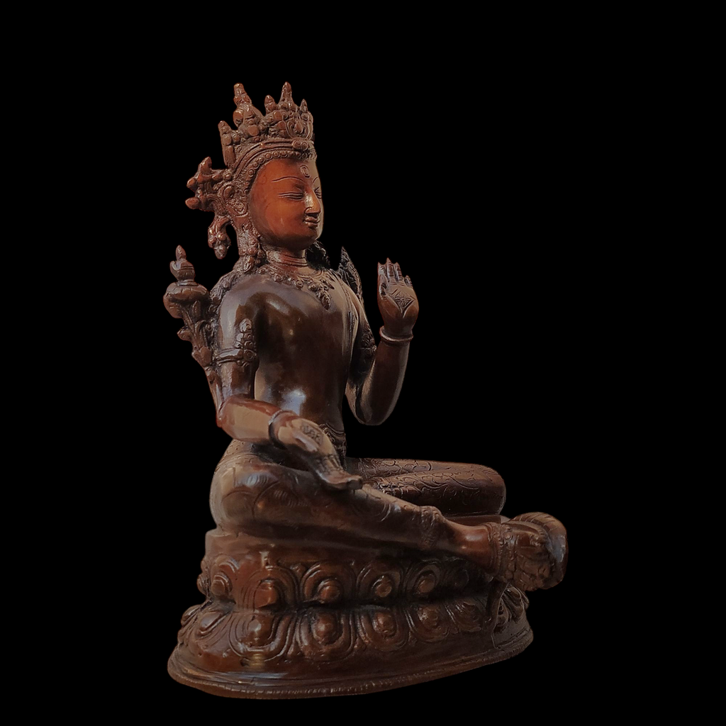 Brass Sculpture of Tara -Female Buddha & Goddess of Universal Compassion, Height 27 cm x Depth 20 cm
