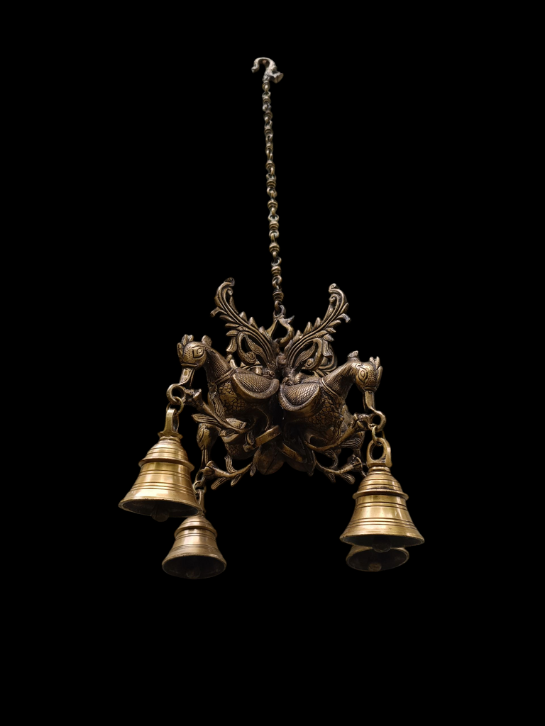 Majestic Brass Hanging With 4 Mythical Hamsa. Length 81 cm