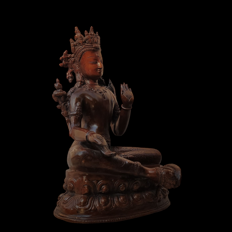 Brass Sculpture of Tara -Female Buddha & Goddess of Universal Compassion, Height 27 cm x Depth 20 cm