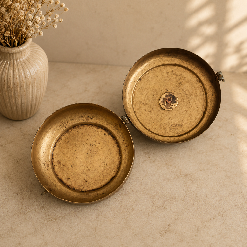 Traditional Brass Chappati Dabba. Diameter 22 cm x Ht 11 cm