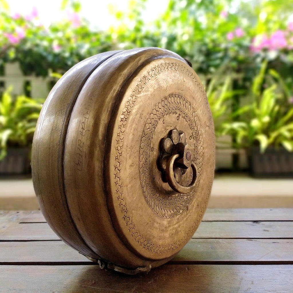 Traditional Brass Chappati Dabba | Bread Box From Northern India - Diameter 23 cm x Ht 10 cms