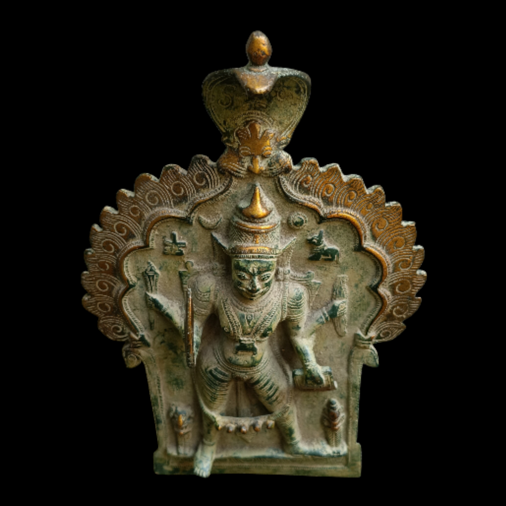 Vintage Brass Plaque of Veerabhadra | Shiva  - The Warrior. Height 29 cm x Width 19 cm