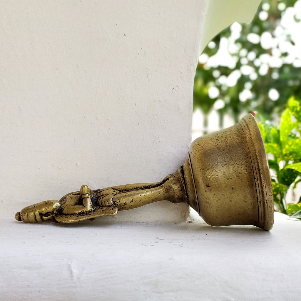 Vintage Brass Temple Bell Of Garuda - Hindu Demigod & Mount Of Lord Vishnu . Height 21 cm x Diameter 9.5 cm