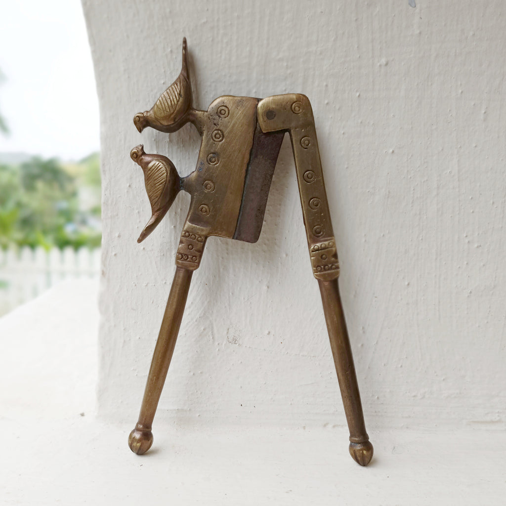 Vintage Mid century Design Brass Nut Cutter With Birds.  Length 14.5 cm x Height 7 cm