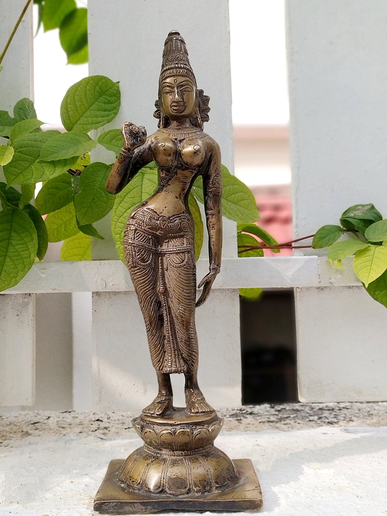 Vintage Divine Brass Sculpture Of Parvati - Goddess of Fertility, Love & Devotion. Height 33 cm