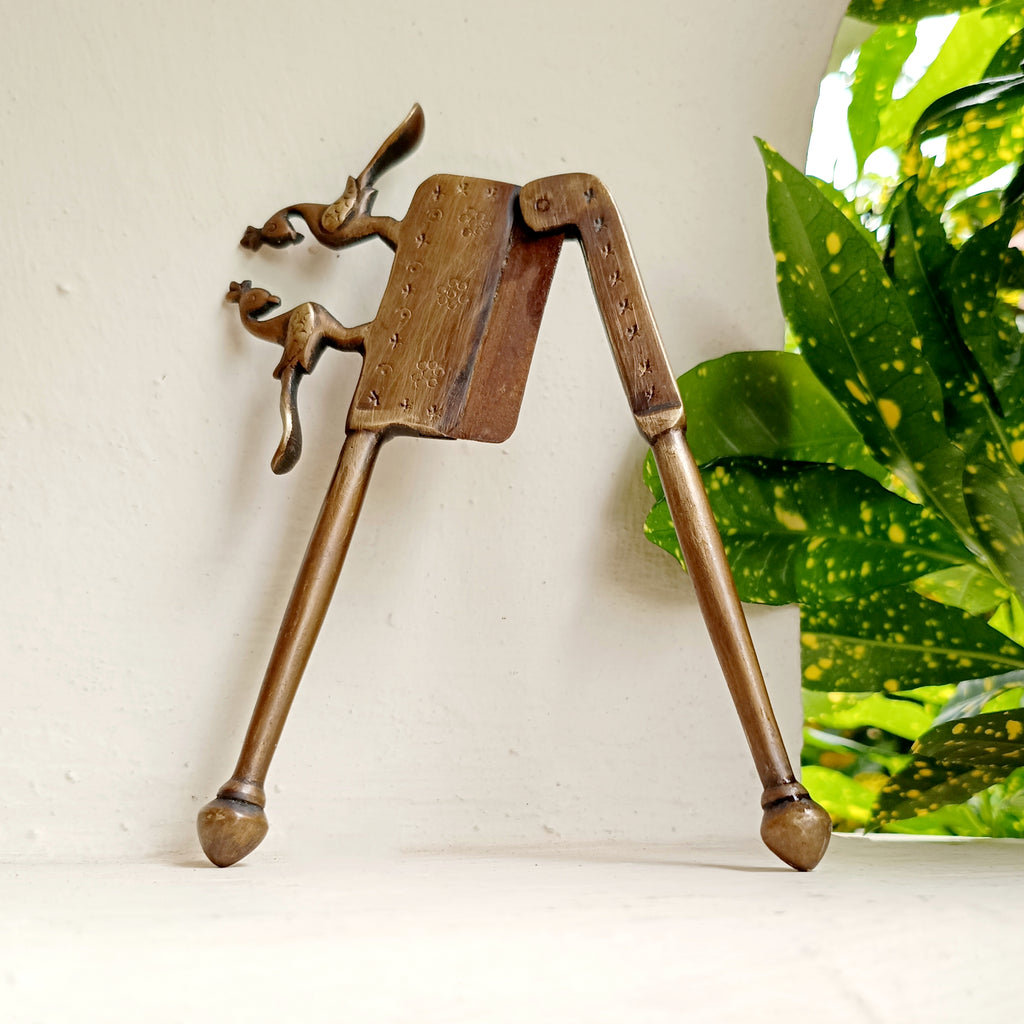 Vintage Brass Nut Cutter With Peacocks. Length 16 cm x Height 8 cm