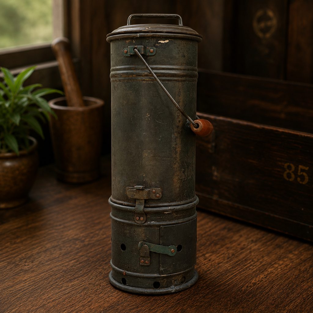 Vintage Coal-Heated Brass Tiffin with Four Food Containers | Mid-Century Indian Kitchenware. Height 49 cm