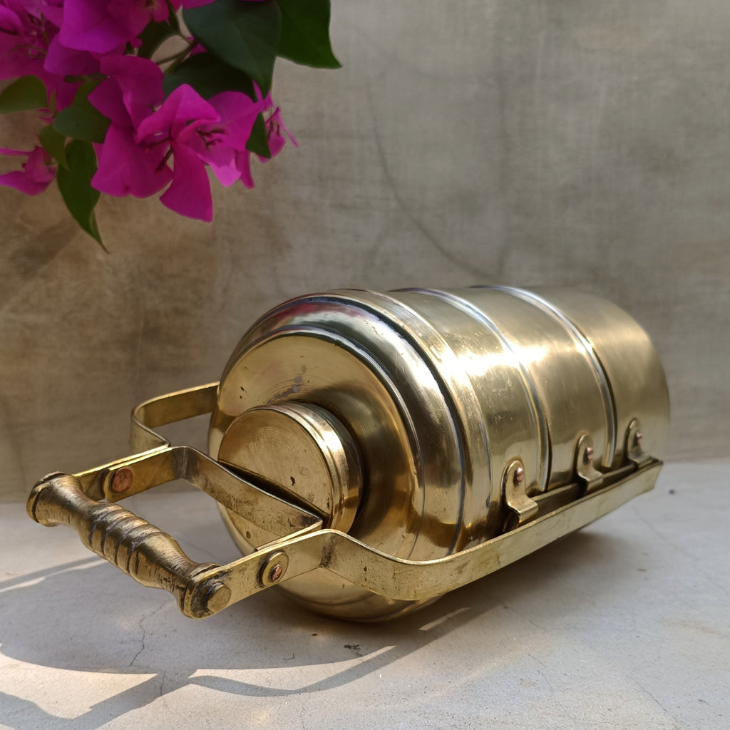 Vintage Brass Tiffin With 3 Containers. Height 26 cm x Diameter 11 cm