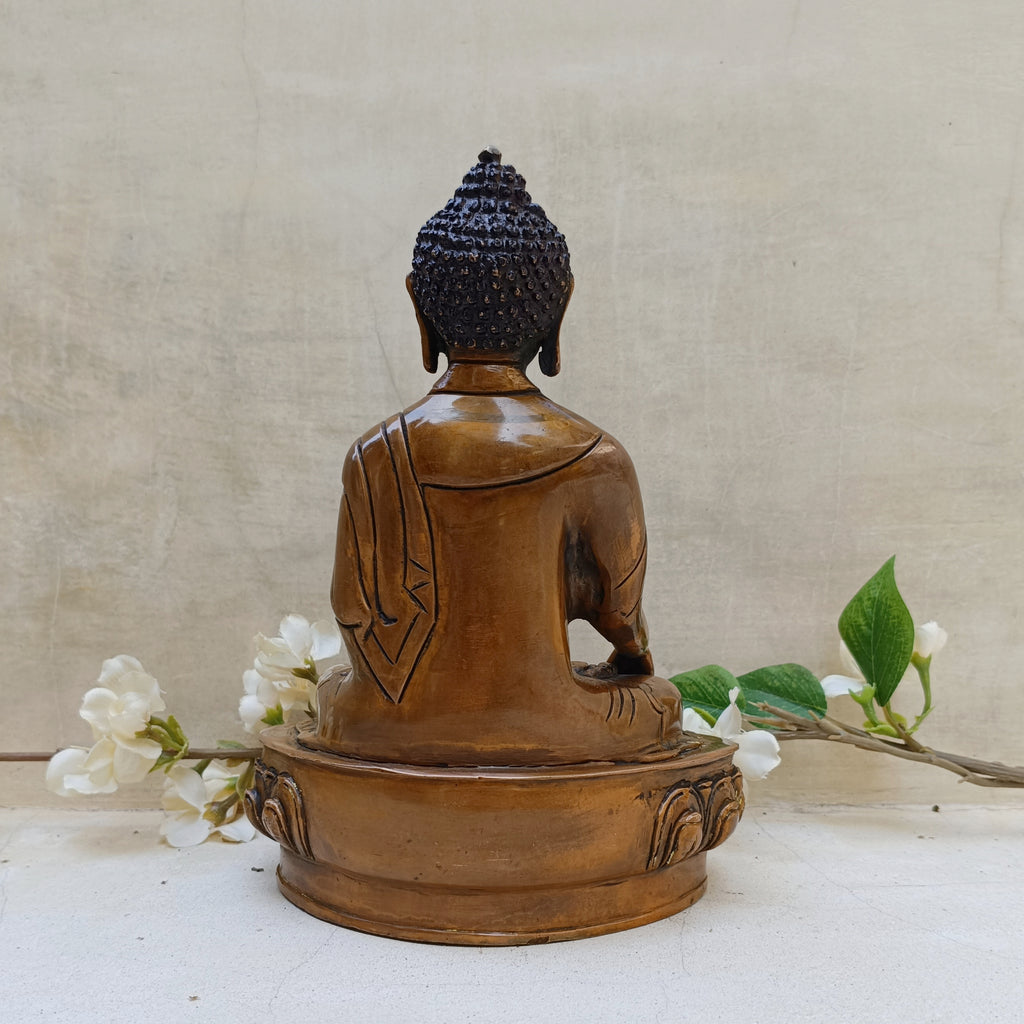 Vintage Buddha Brass Sculpture In Earth Mudra Posture. Ht 22 cm